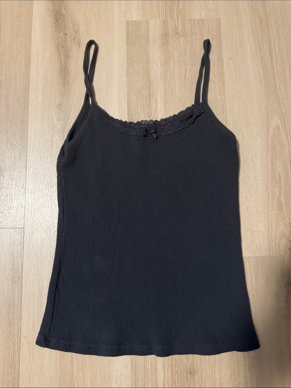 Brandy Melville Black Lace-Trim Ribbed Cami